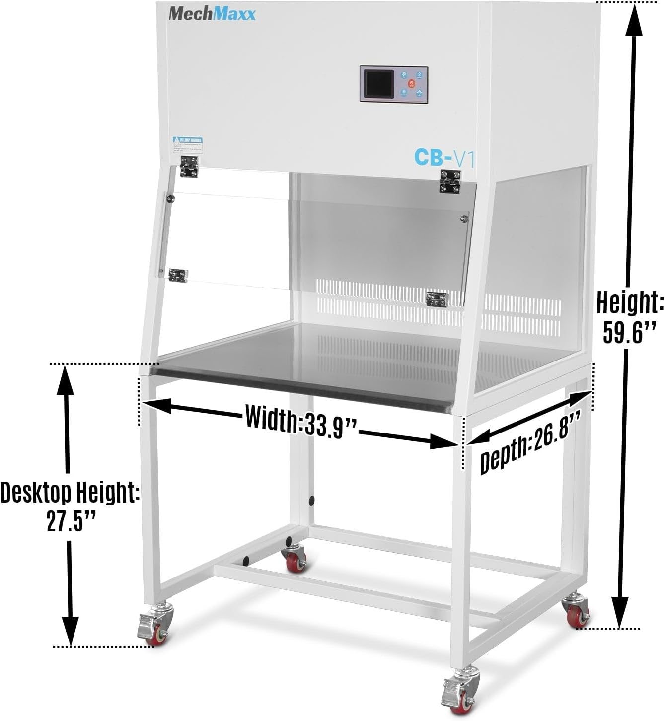 MechMaxx CB-V1 Clean Bench Review: Honest Pros & Cons 2 MechMaxx CB-V1 review key features showing the control panel, HEPA filter housing, and interior workspace