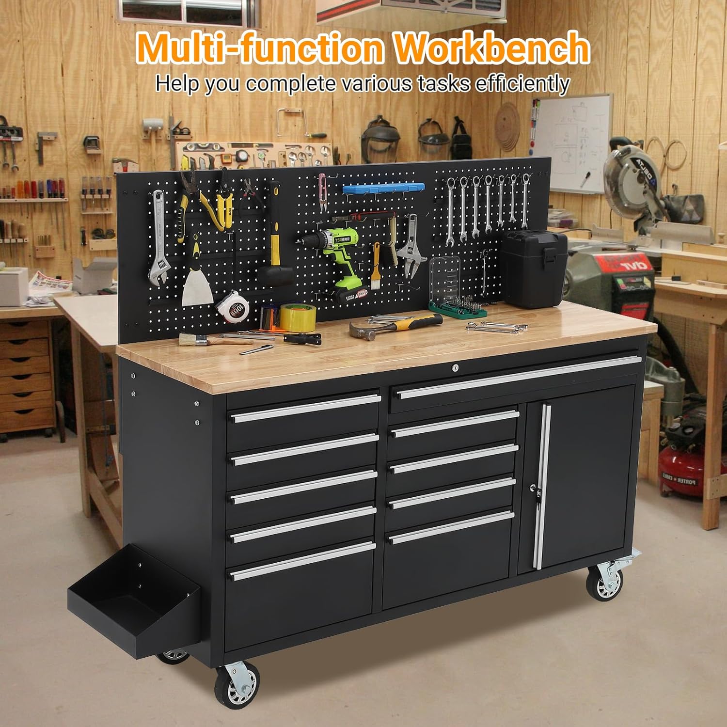 Step-by-step guide for GAOMON 61-inch rolling tool chest review - setup, drawer organization, and power strip use