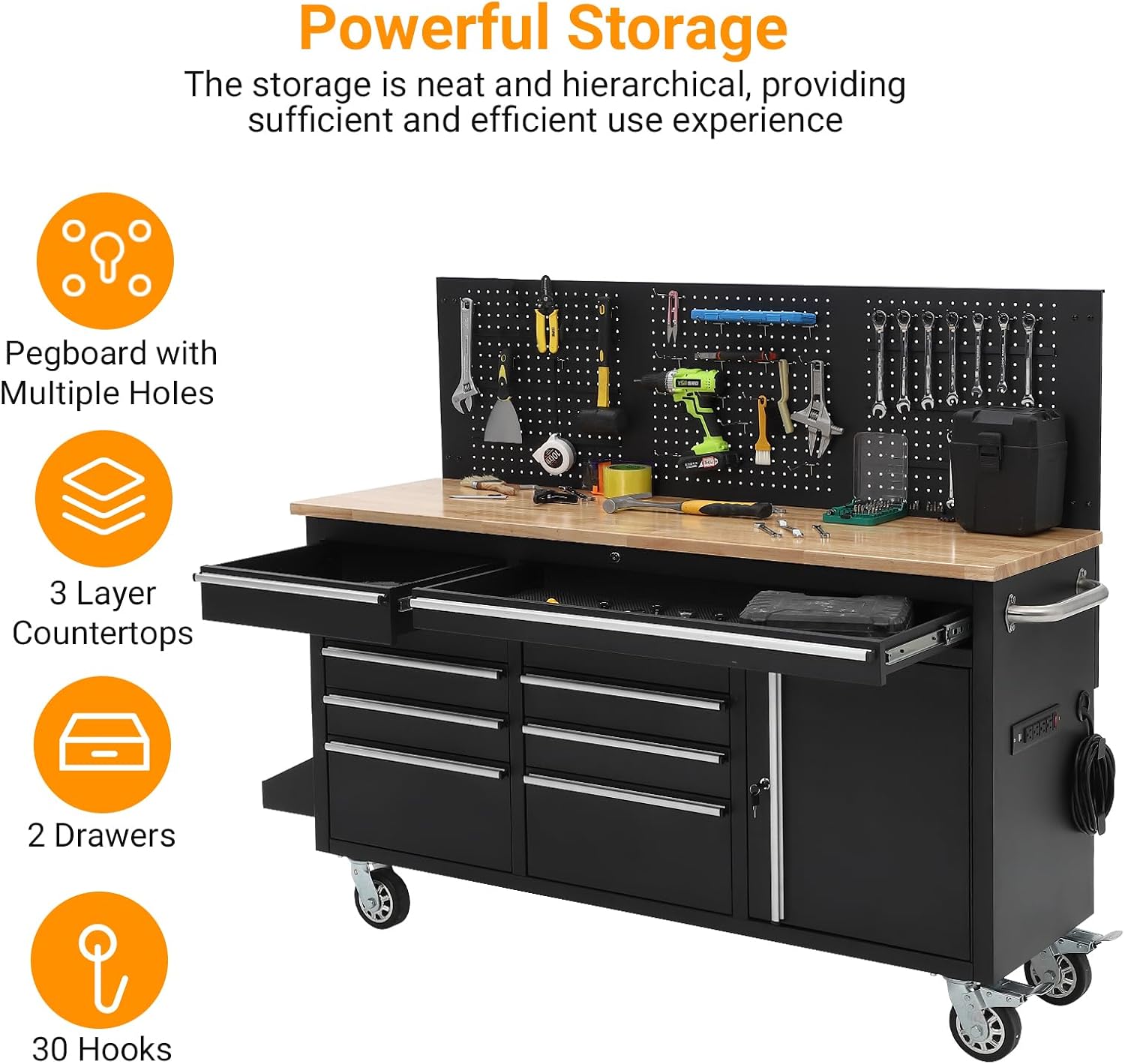 GAOMON 61-inch rolling tool chest review performance testing - fully loaded drawers and workbench weight test
